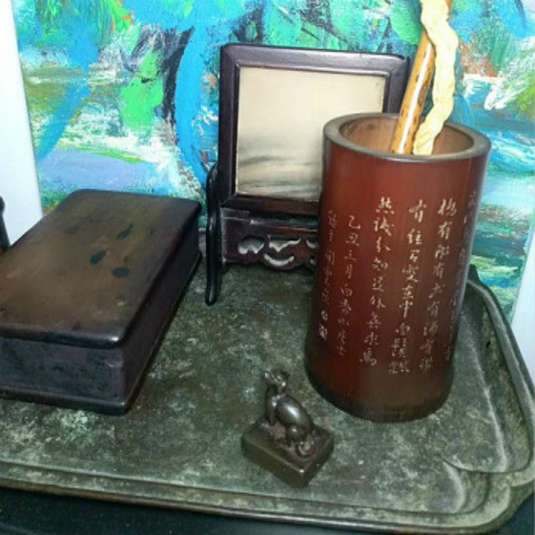 上海50年代老砚台 民国各种红木笔筒 现场交易