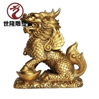 制作店铺办公小型铜麒麟雕塑 麒麟铜雕塑摆件 世隆铜雕