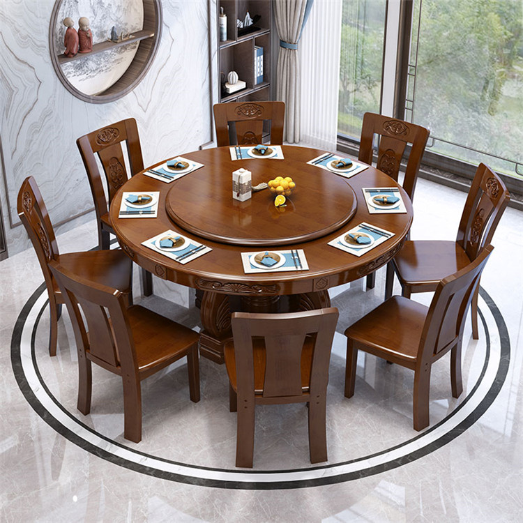 全实木餐桌椅组合 伸缩折叠圆形饭桌圆桌 6人8人小户型家用餐桌