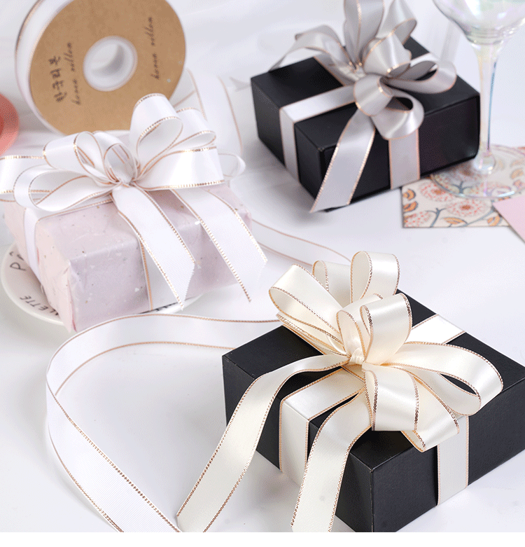 花束包装丝带玫瑰金边双面涤纶带韩风绸带缎带包花蛋糕礼品织带