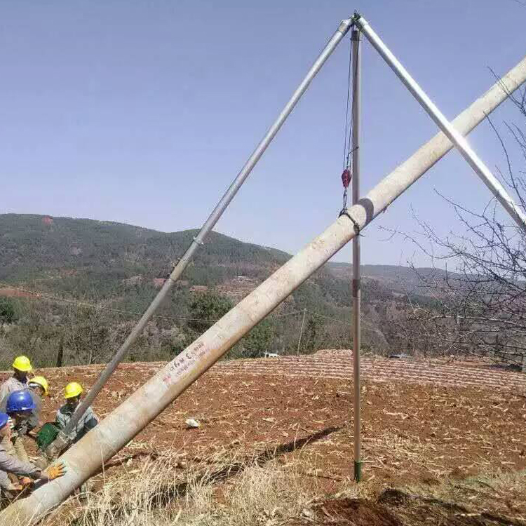 新型铝合金三脚架立杆机恒鑫分节式扒杆立杆机15米人字抱杆