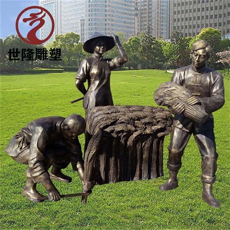 公园收割人物雕塑 铸铜农耕人物定制 小品人物铜雕塑