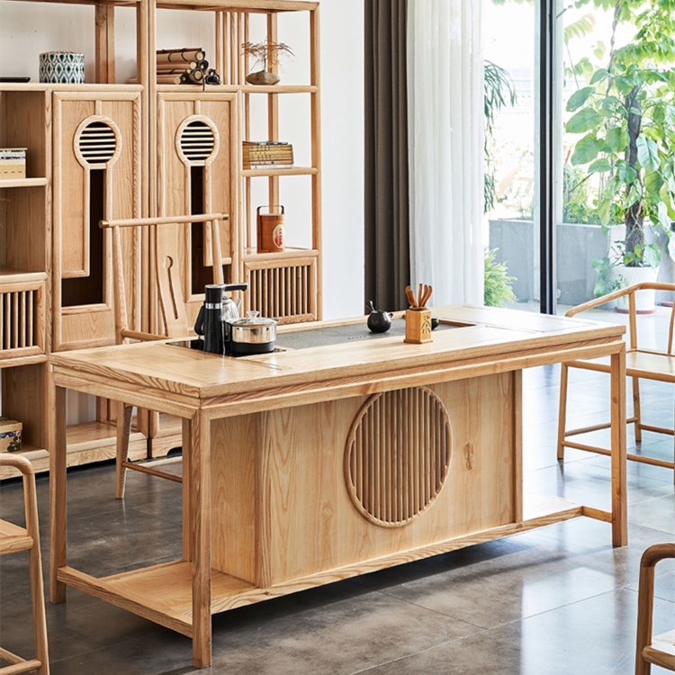 新中式家具新中式白蜡木茶桌椅组合免漆全实木茶台家用功夫泡茶桌