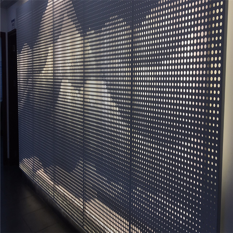 崇匠展览厅过道背景墙装饰山水画图形冲孔铝单板