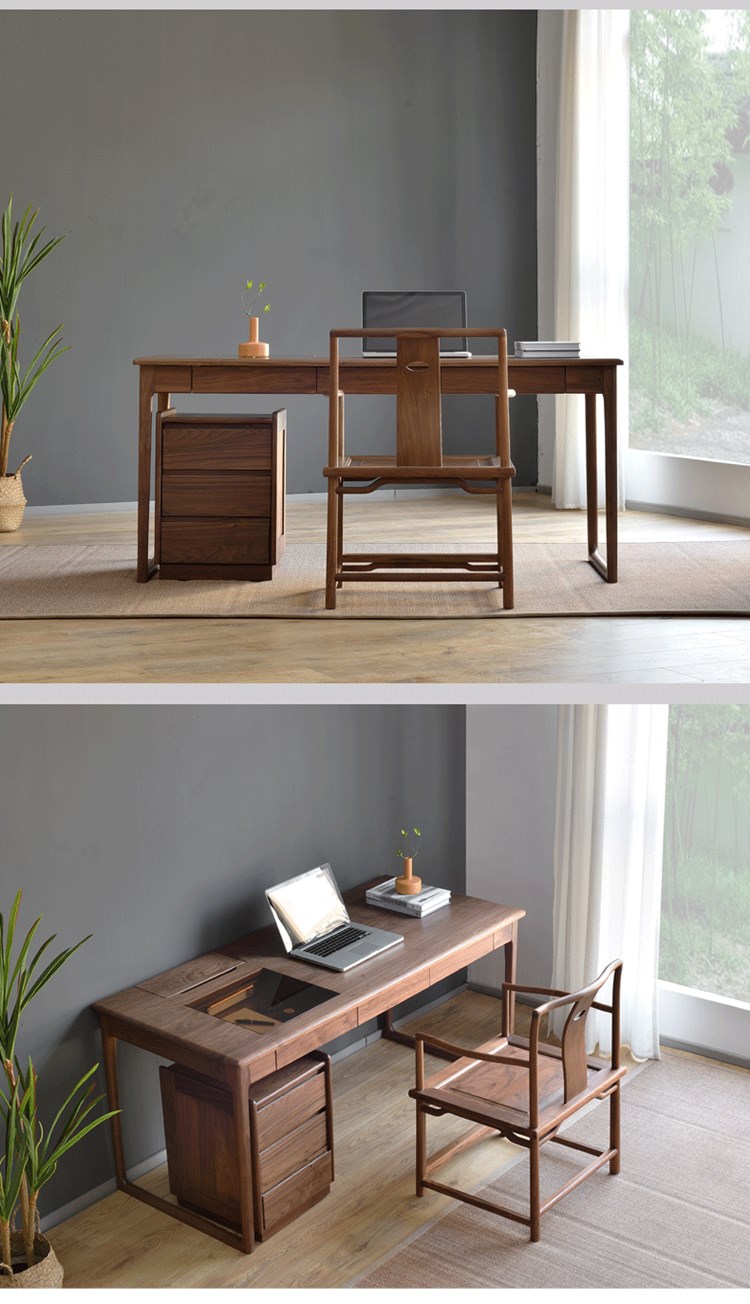 茶桌两用桌 家用轻奢办公桌 书房家具写字台 北美黑胡桃木书桌(单桌)