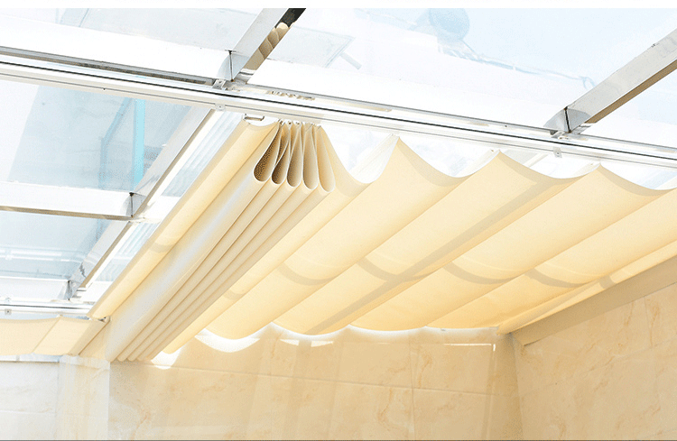 博帘电动折叠式天棚帘阳光房顶棚帘防晒帘庭院遮阳帘玻璃顶帘