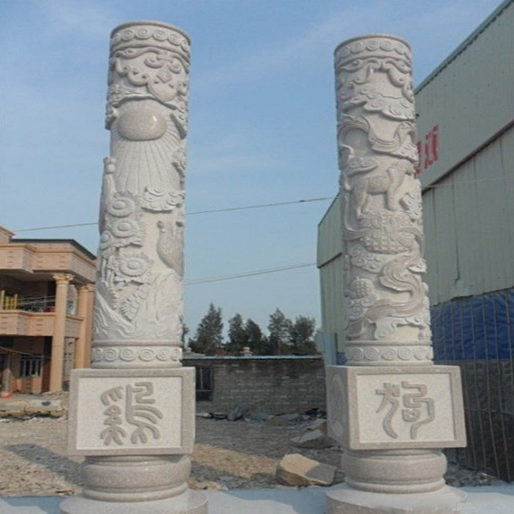 厂家定做户外石雕石龙柱双龙戏珠寺庙龙柱福建石雕大鹏出品