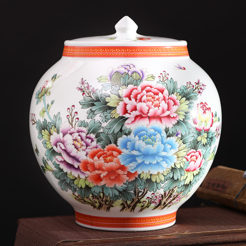 20斤米缸 景德镇20斤装陶瓷米缸价格 家用防潮福桶储物罐 画面丰富