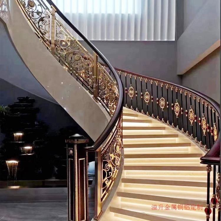 杭州欧式楼梯扶手金色铜楼梯围栏厂家供应