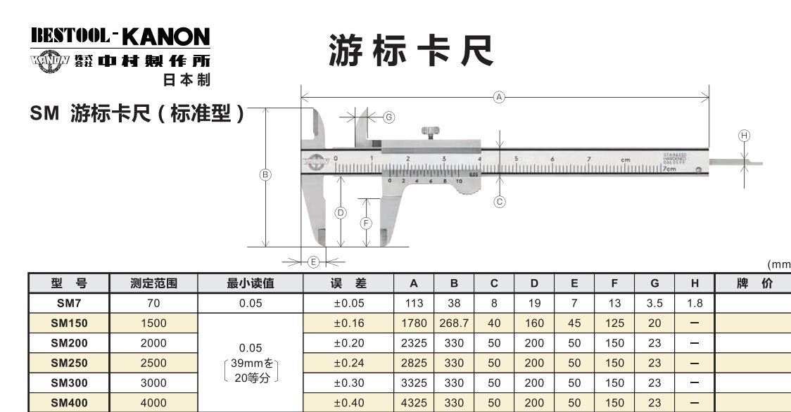 日本中村kanon游标卡尺sm200测量范围2000mm