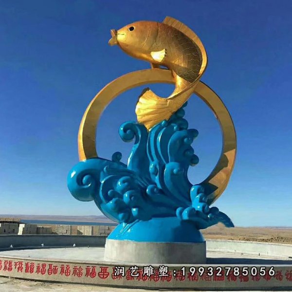 广场不锈钢鲤鱼跃龙门雕塑