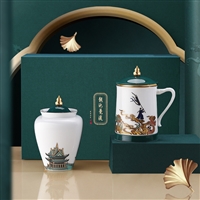 端午节礼品陶瓷杯 创意陶瓷茶杯茶叶罐礼盒套装 可定制印标