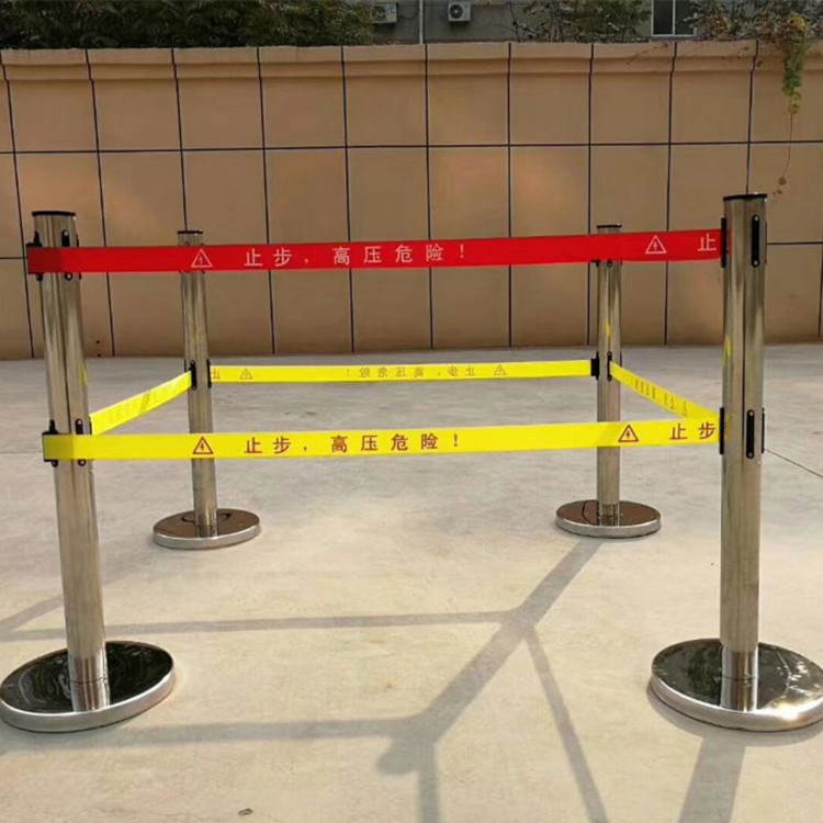 警示带式不锈钢隔离带5米双层伸缩围栏警戒线排队柱安全护栏