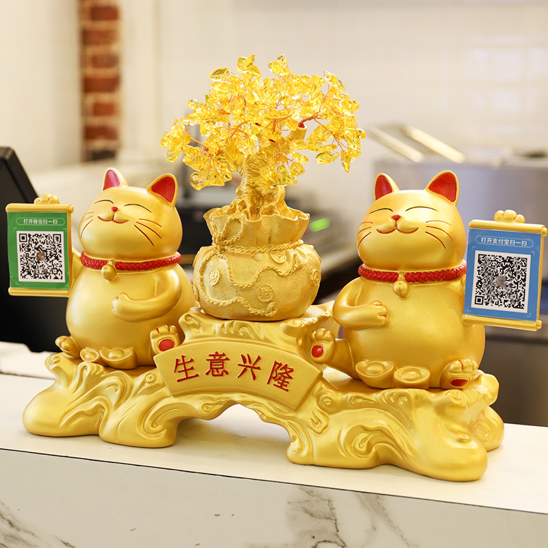 招财猫摆件创意收银台二维码店铺开业礼品特大号发财猫开业送礼-搜采