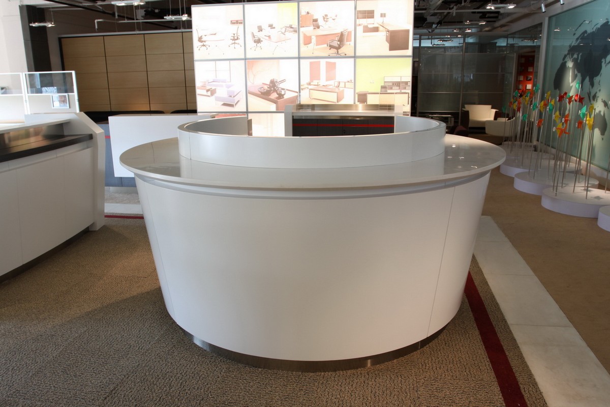 佛山银行家具生产厂家 银行烤漆圆形业务引导台银行前台 美格利生