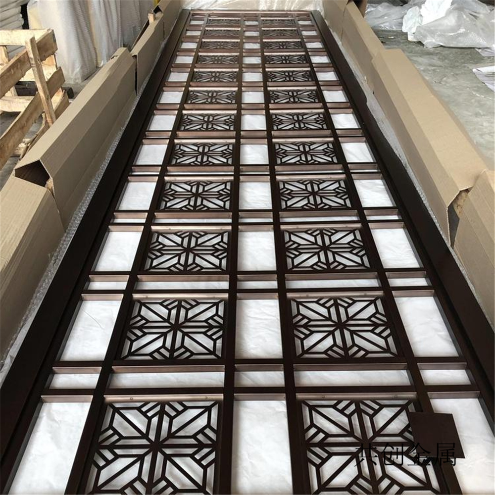 铝板屏风隔断轻奢金属花格现代镂空雕花新中式玄关定制