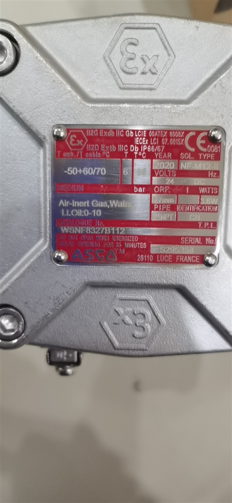 WSNF8327B102 24DC ASCO手动复位电磁阀