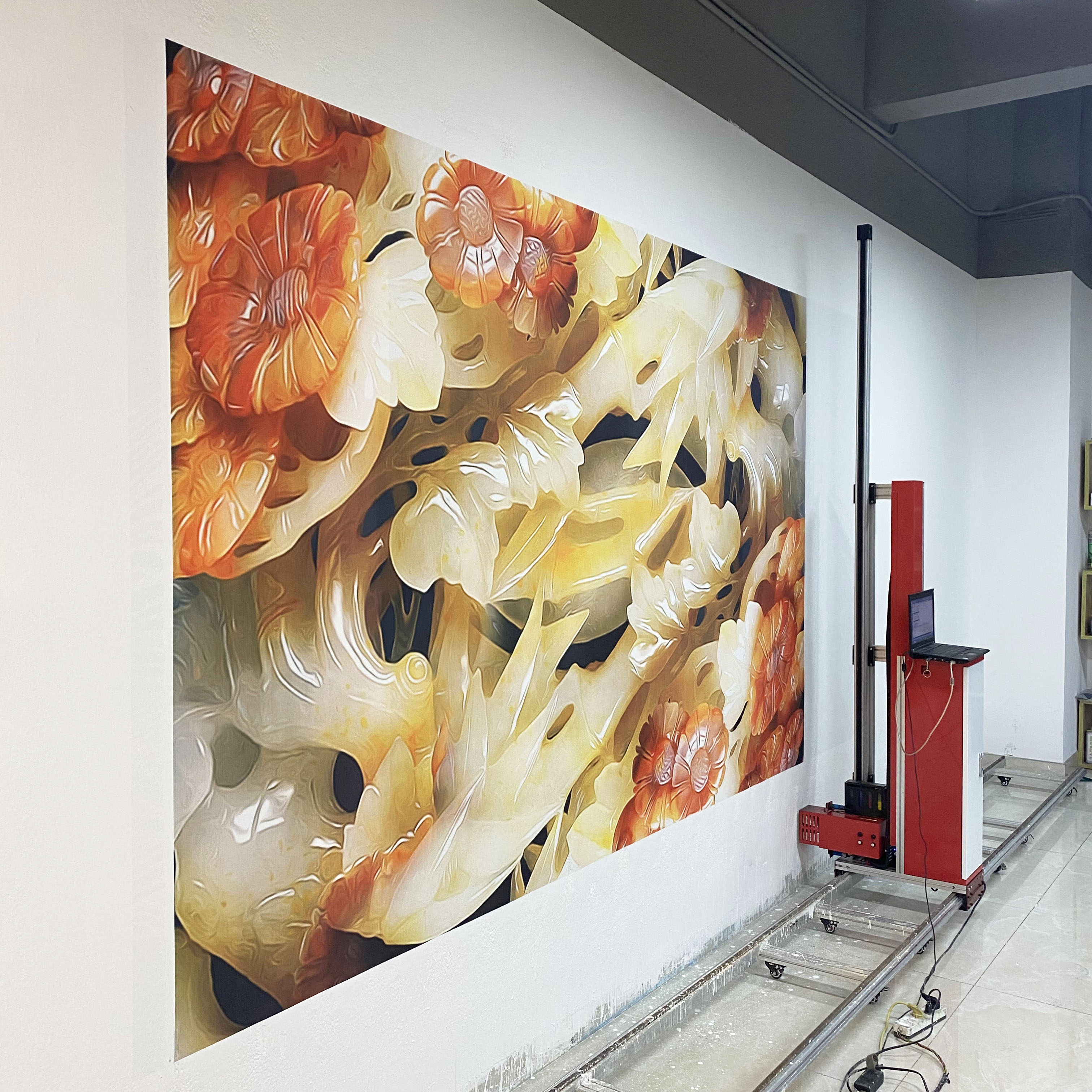 驰彩科技3d墙体立体喷绘机8d全自动uv喷绘机户外乡村建设标语打印