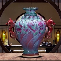钧瓷花瓶 景德镇钧瓷窑变花瓶摆件 客厅办公室博古架摆件工艺品