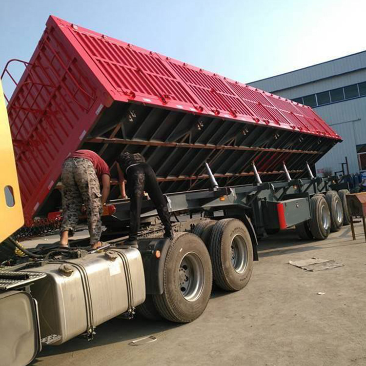 带锁杆侧翻半挂车价格出售侧翻自卸半挂运输车量大从优