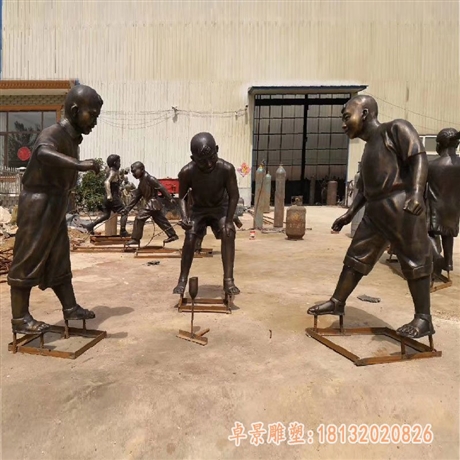 小品兒童玩陀螺銅雕