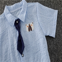 韩版儿童领带衬衫短袖套装卡通休闲短裤两件套潮流直播网店货源