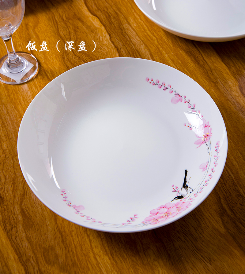 手绘骨瓷餐具58头手绘水点桃花餐具套装家居礼品乔迁送礼餐具