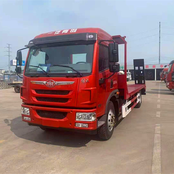 解放龙v单桥国六平板拖车 板长含斜坡6.5米拖板车