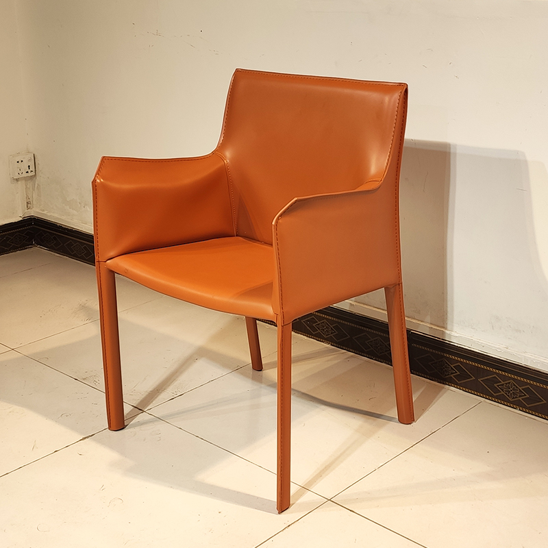 马鞍皮餐椅客厅餐厅酒店靠背椅现代简约意式皮革休闲椅
