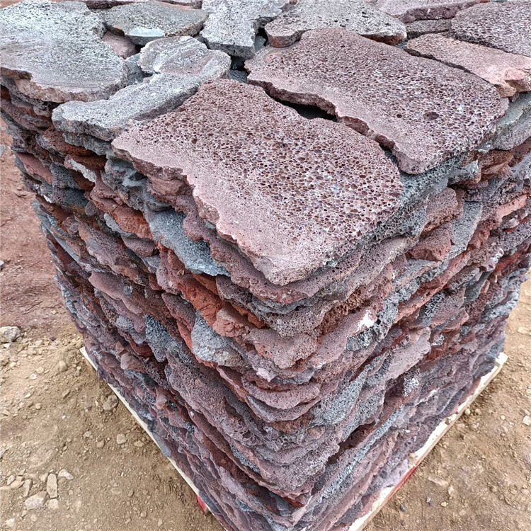亿田黑色火山岩板材厂家室内墙面用红色火山石板乱拼