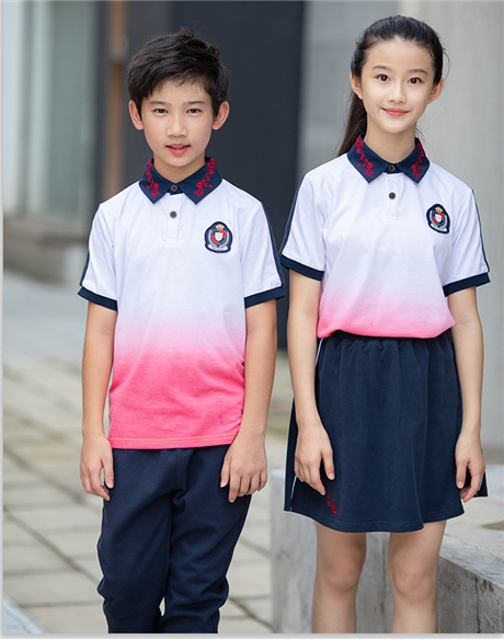 轩洋原创渐变色秋装校服中小学夏款polo衫套装