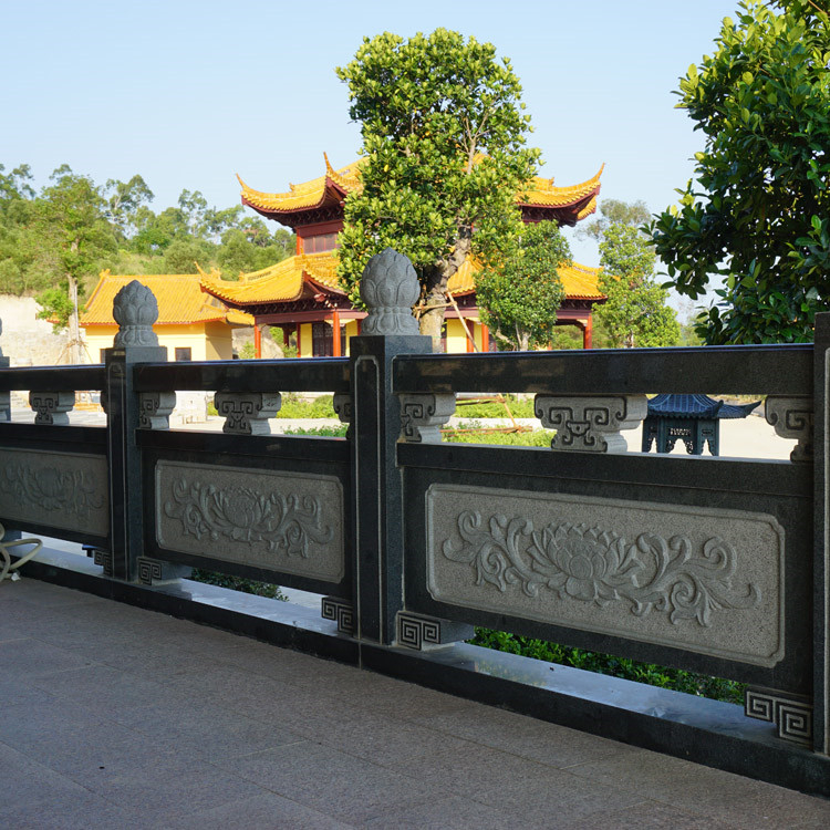 福建青石栏杆 祠堂青石栏杆雕刻 花岗岩芝麻白围栏 福建大型石栏杆