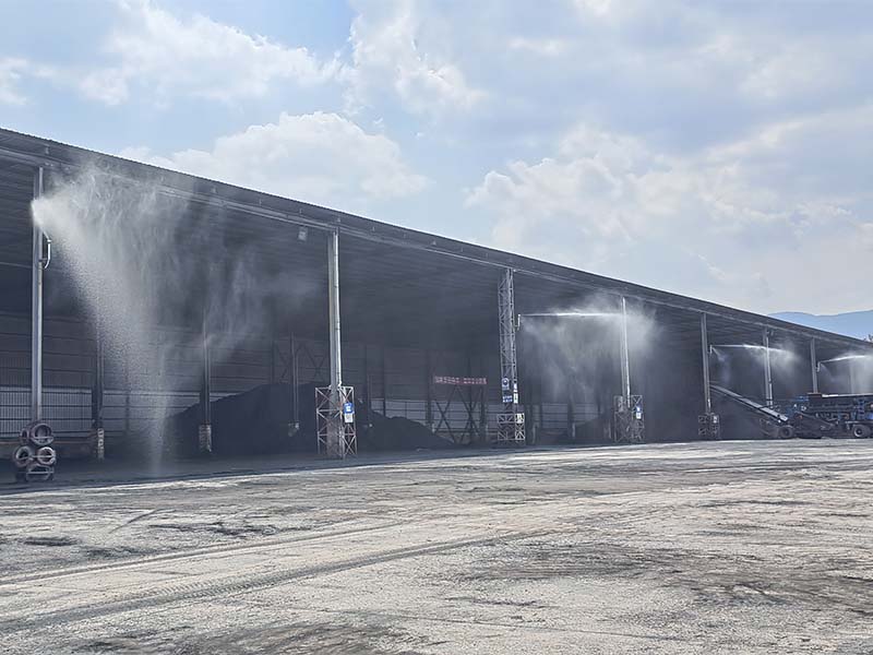 砂石厂堆料棚粉尘治理传送带末端喷雾降尘设备厂家