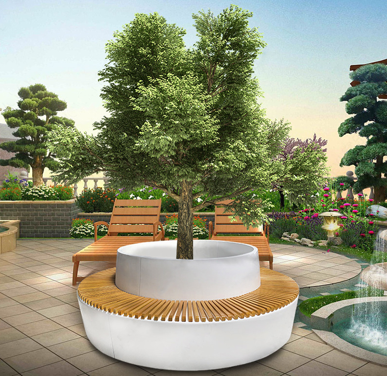 户外玻璃钢树池座椅 木质面圆形景观树池坐凳