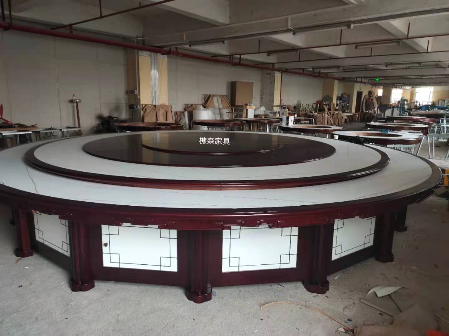 山樵森家具批发长条电动餐桌酒店自动圆桌配套餐椅