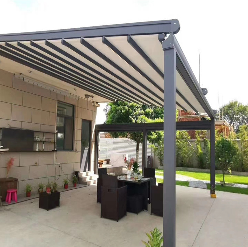 电动伸缩遮阳帘户外遮雨天棚帘庭院凉亭防风卷帘安装