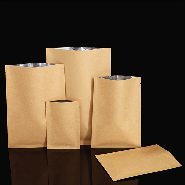 厂家批发牛皮纸袋铝膜三边封平底袋牛皮纸食品包装袋热封中药袋