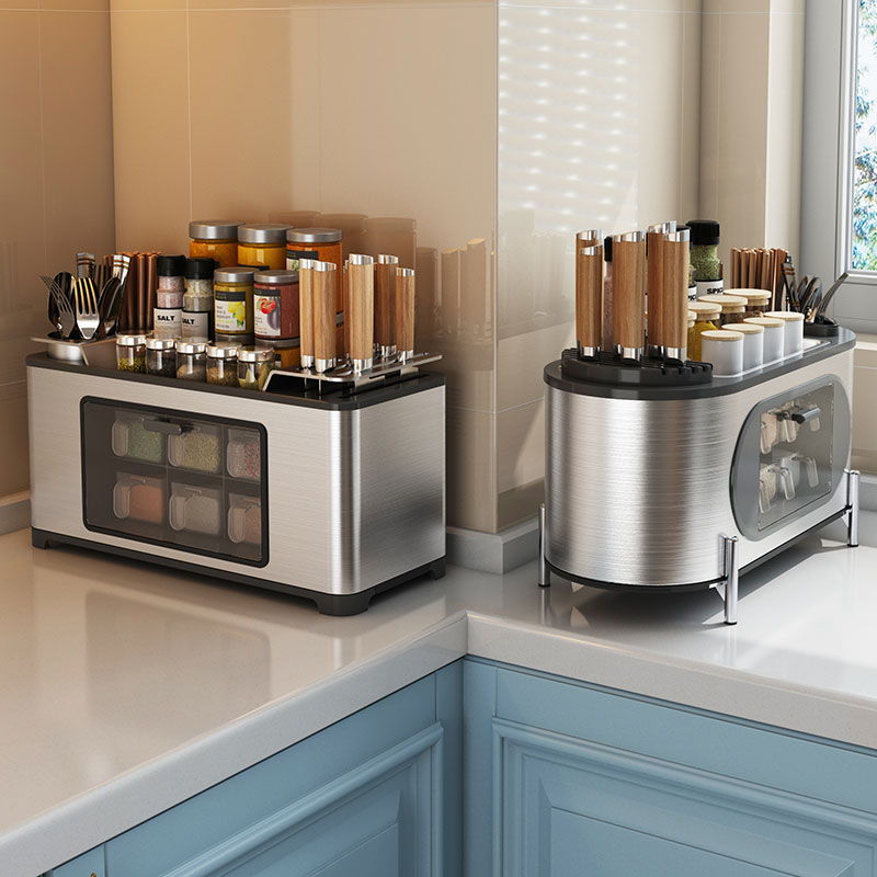家用厨房用品收纳盒调味品台面刀架置物架转角调料盒套装油盐酱醋
