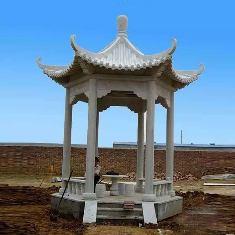 鑫研石雕凉亭汉白玉仿古单层双层石亭子庭院花园石凉亭