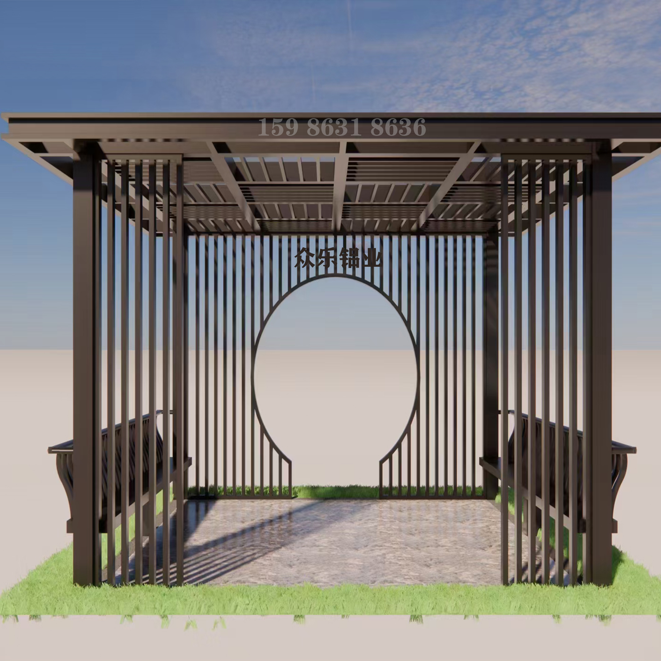 中式格栅隔断铝屏风