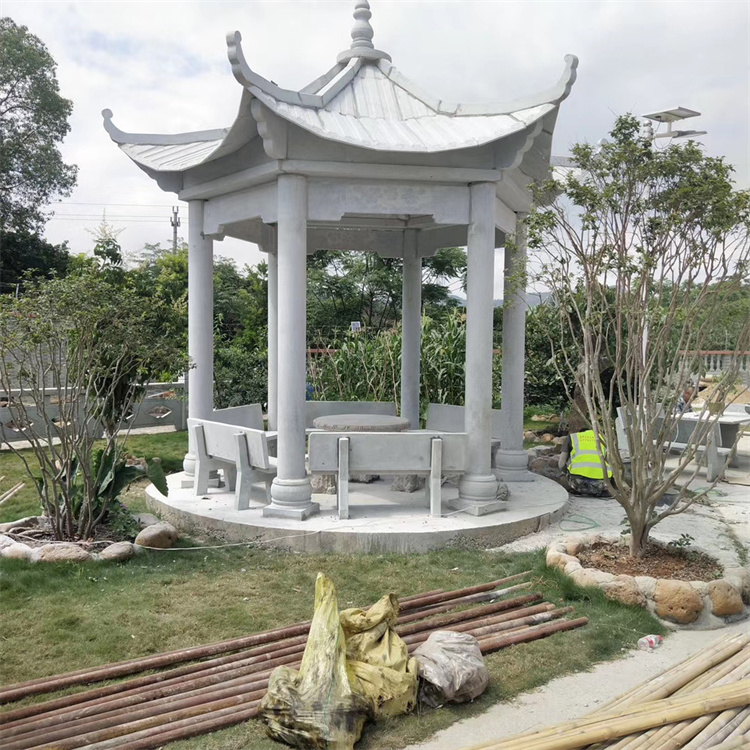 石花架购置景观石凉亭华恒石雕园林户外石凉亭