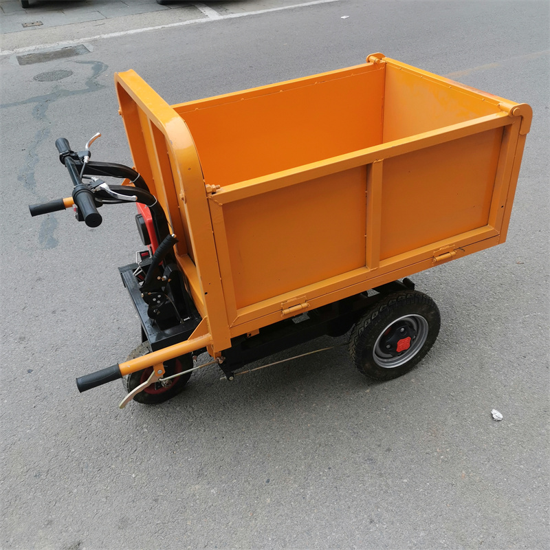 手推三开门工地灰斗车建筑工地运料电动翻斗车小型电动灰斗车