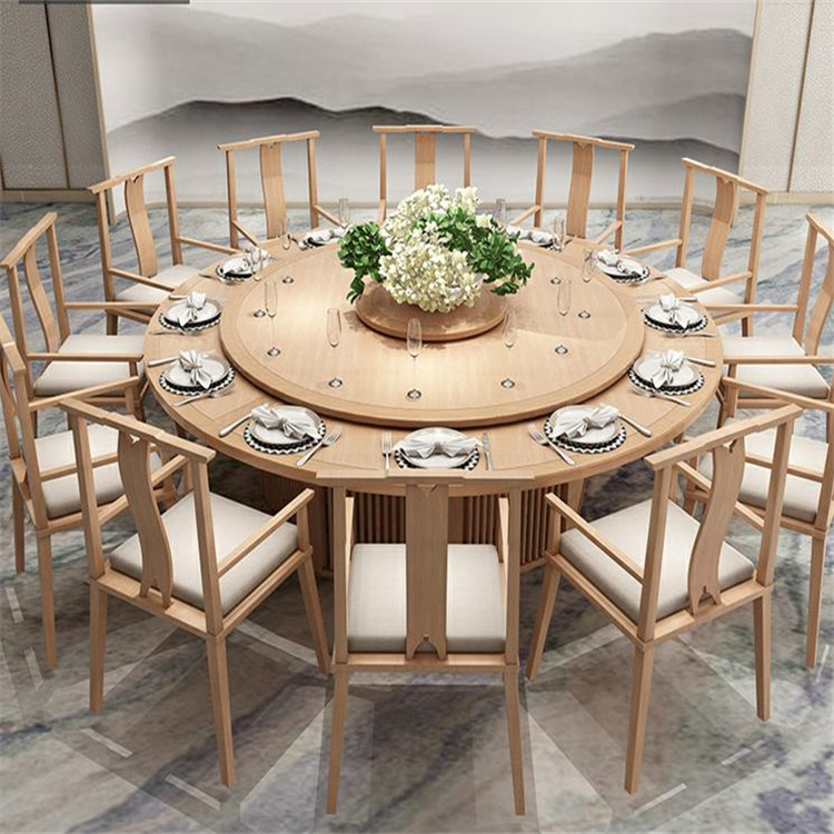 餐桌实木餐桌椅 软包组合饭店 酒店大圆桌家用12人饭桌 包厢多人餐桌