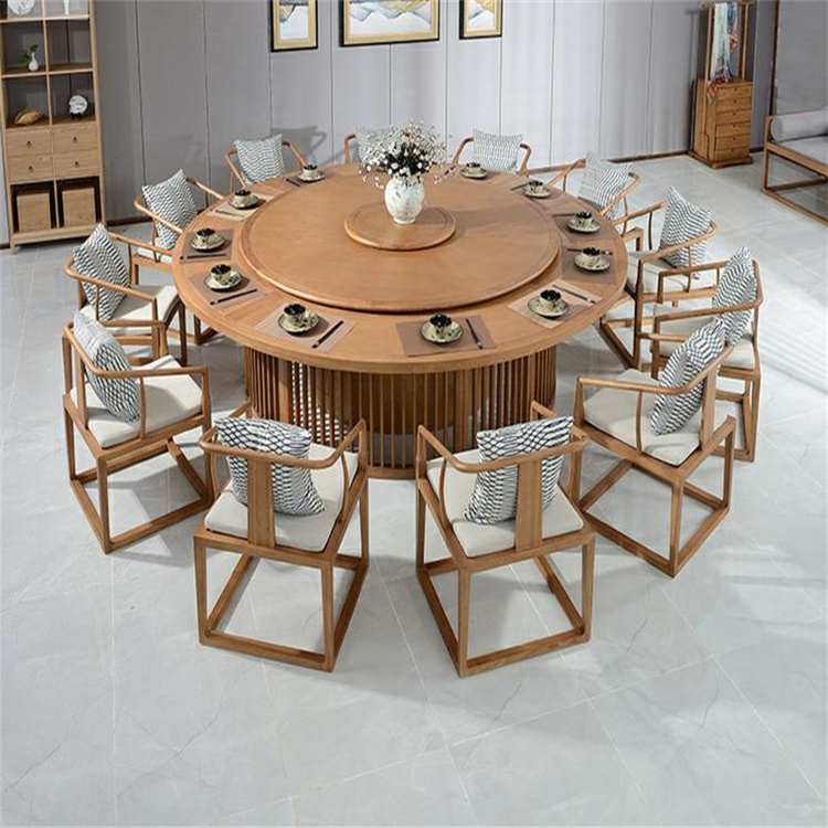 实木圆桌餐桌椅组合 带转盘圆台实木餐桌椅 套装现代中式餐厅 圆形餐