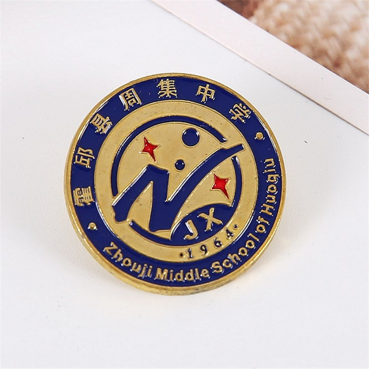 伟辰徽章定制厂烤漆圆形金属胸牌制作锌合材质校徽胸针定做