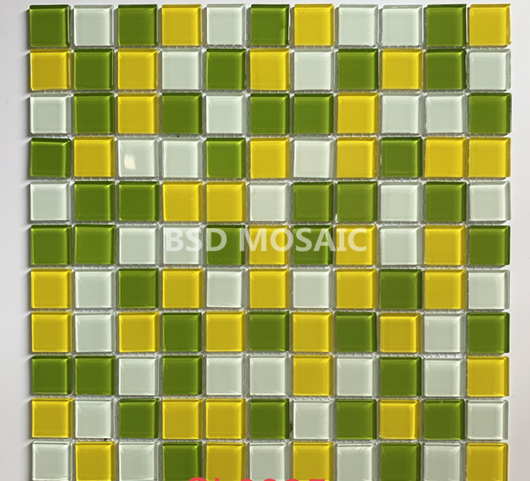 玻璃马赛克厂家 25*25白绿色亮面水晶马赛克