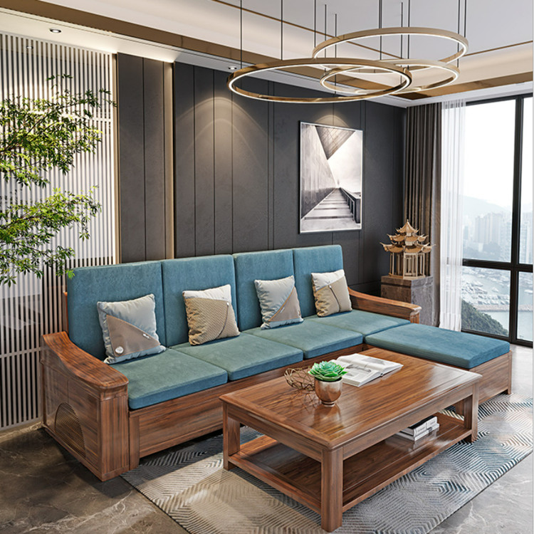 胡桃木实木沙发组合厂家直供现代新中式客厅精选东南亚木质沙发生产
