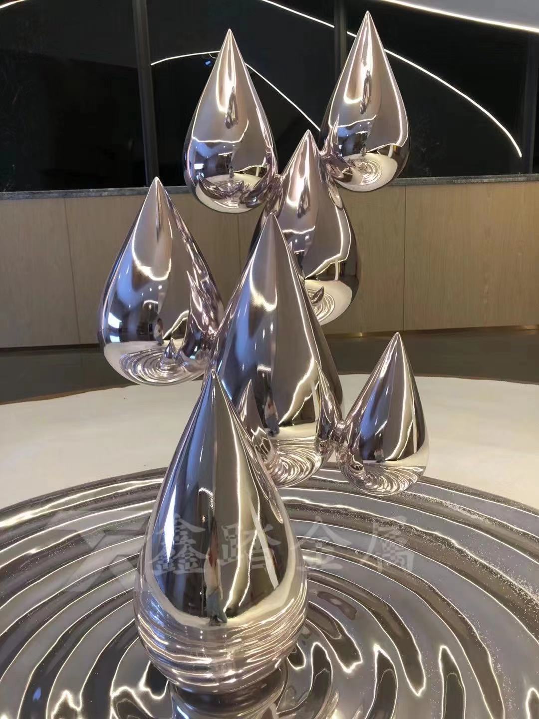 水滴涟漪不锈钢雕塑镜面水波纹造型效果摆件