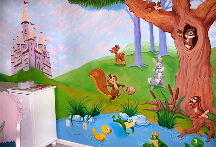 彩绘墙面油画西式手绘墙儿童童趣墙绘江苏新视角