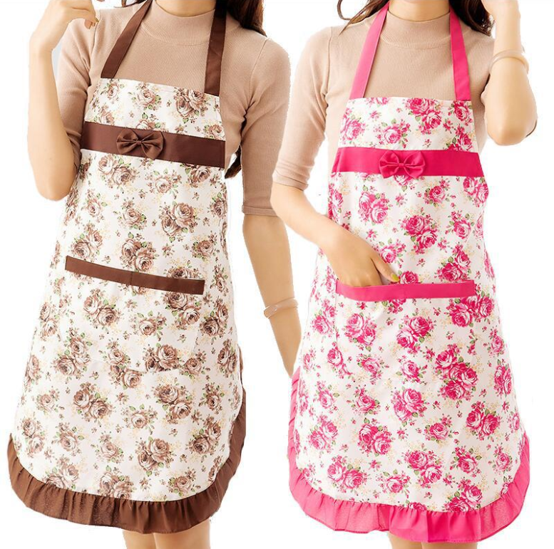 春夏款单层玫瑰花边围裙 厨房家用办事围裙 可爱韩版挂脖围裙 时尚